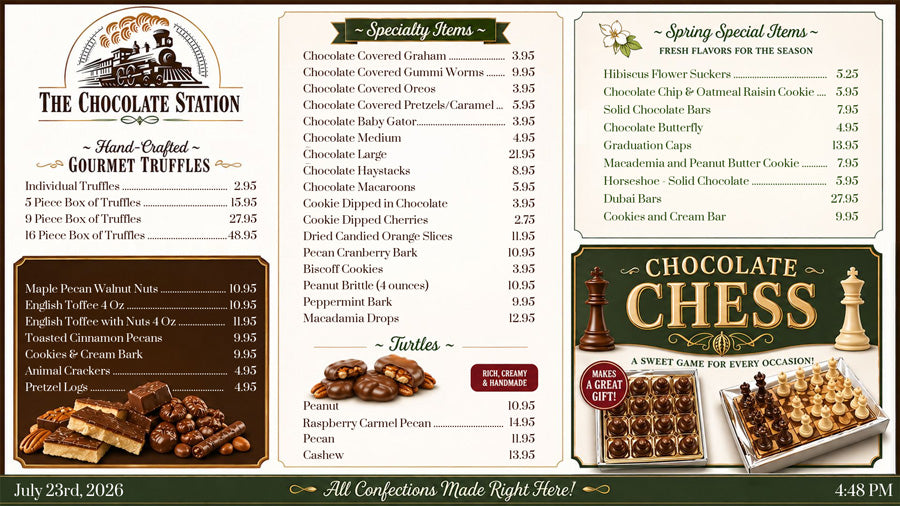 Chocolate Station digital menu board design
