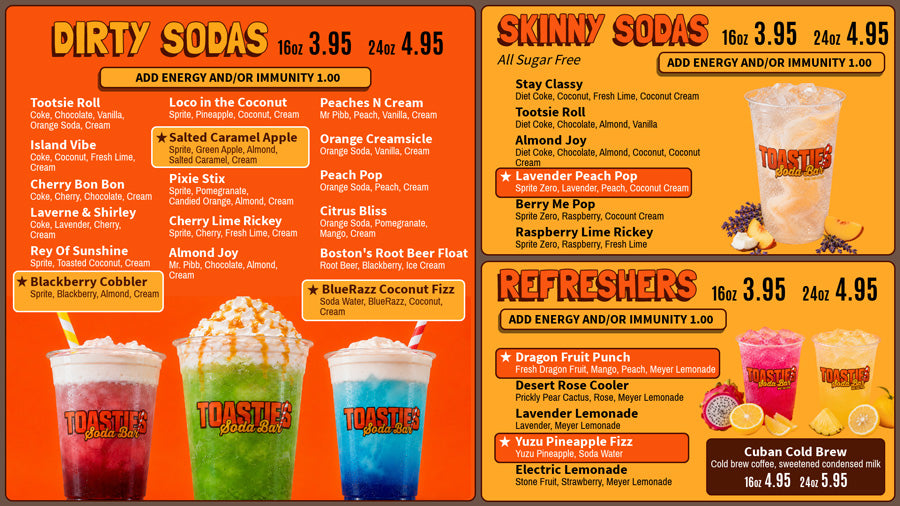 Toasties Soda Bar digital menu board design